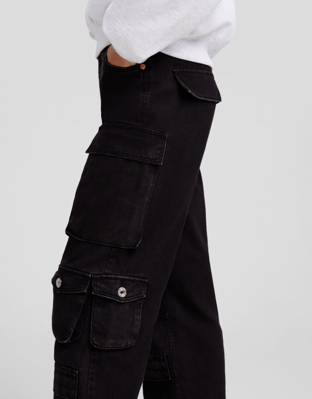 Multi-pocket twill cargo trousers-Grey-3