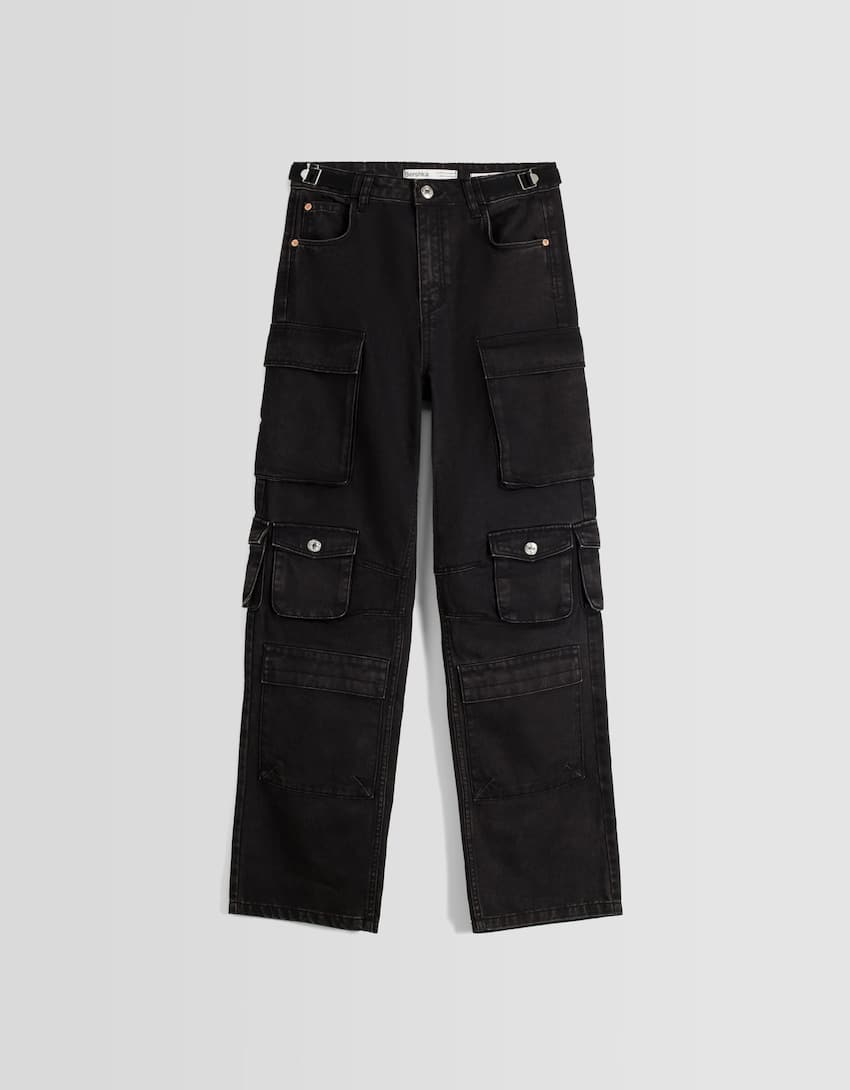 Multi-pocket twill cargo trousers-Grey-5
