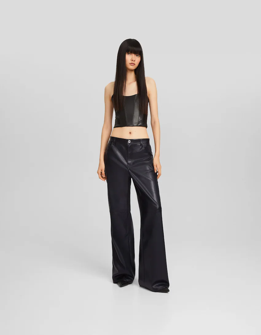 Faux leather straight fit trousers - Leather-look - Women