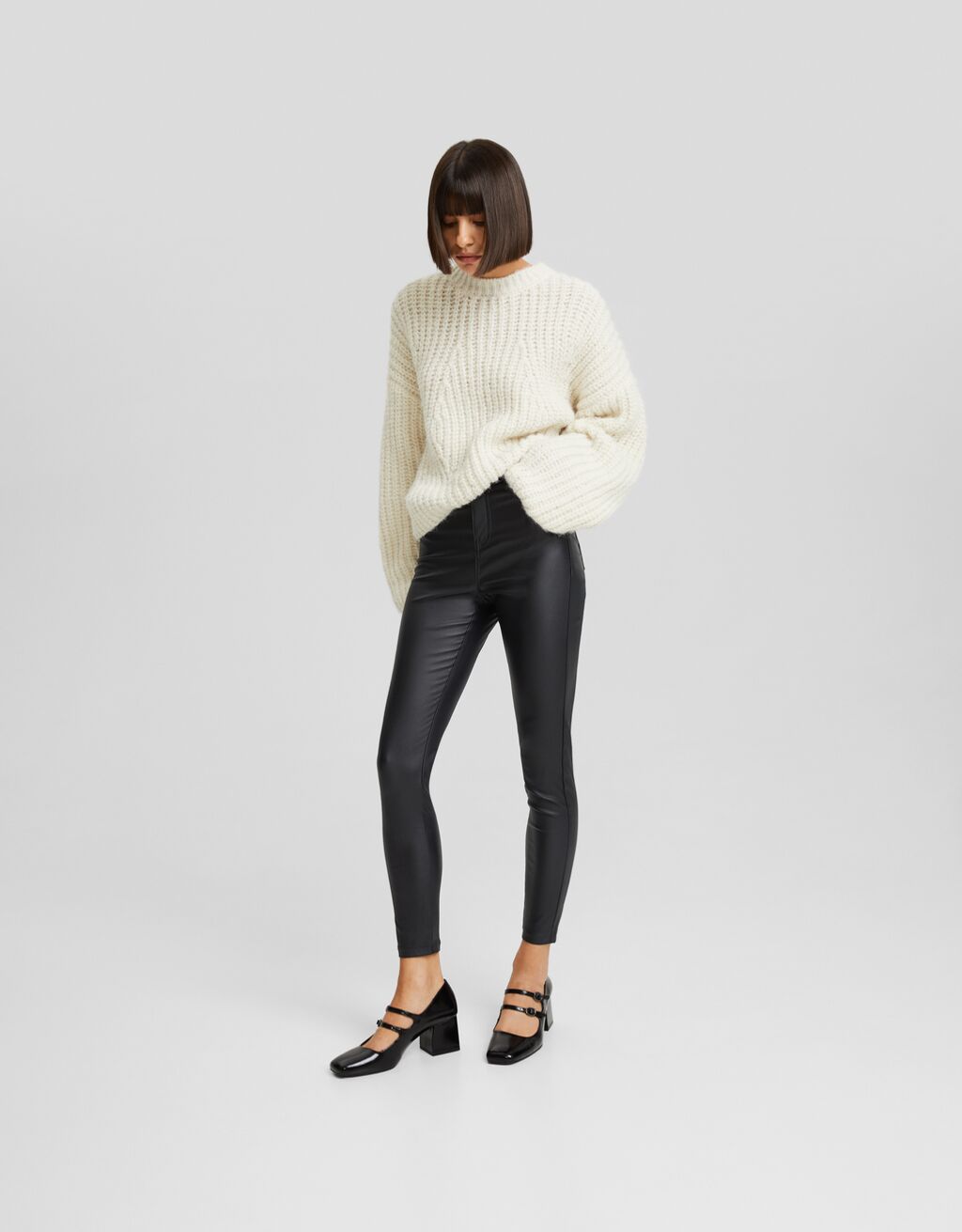 Coated skinny trousers Trousers Women Bershka