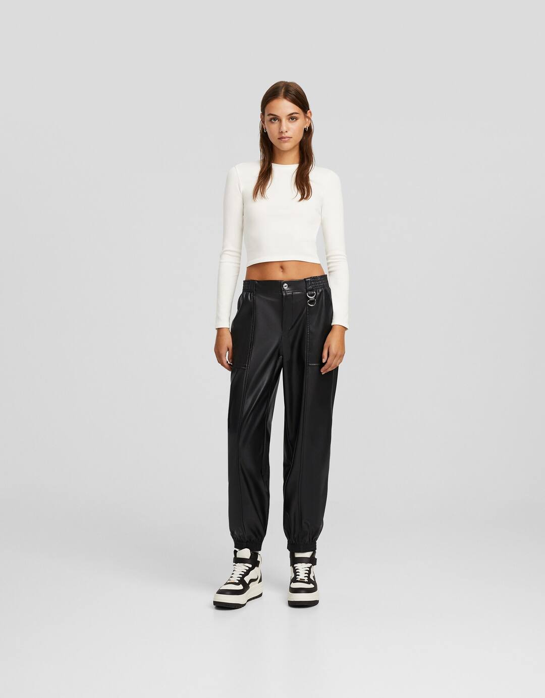 Faux leather joggers