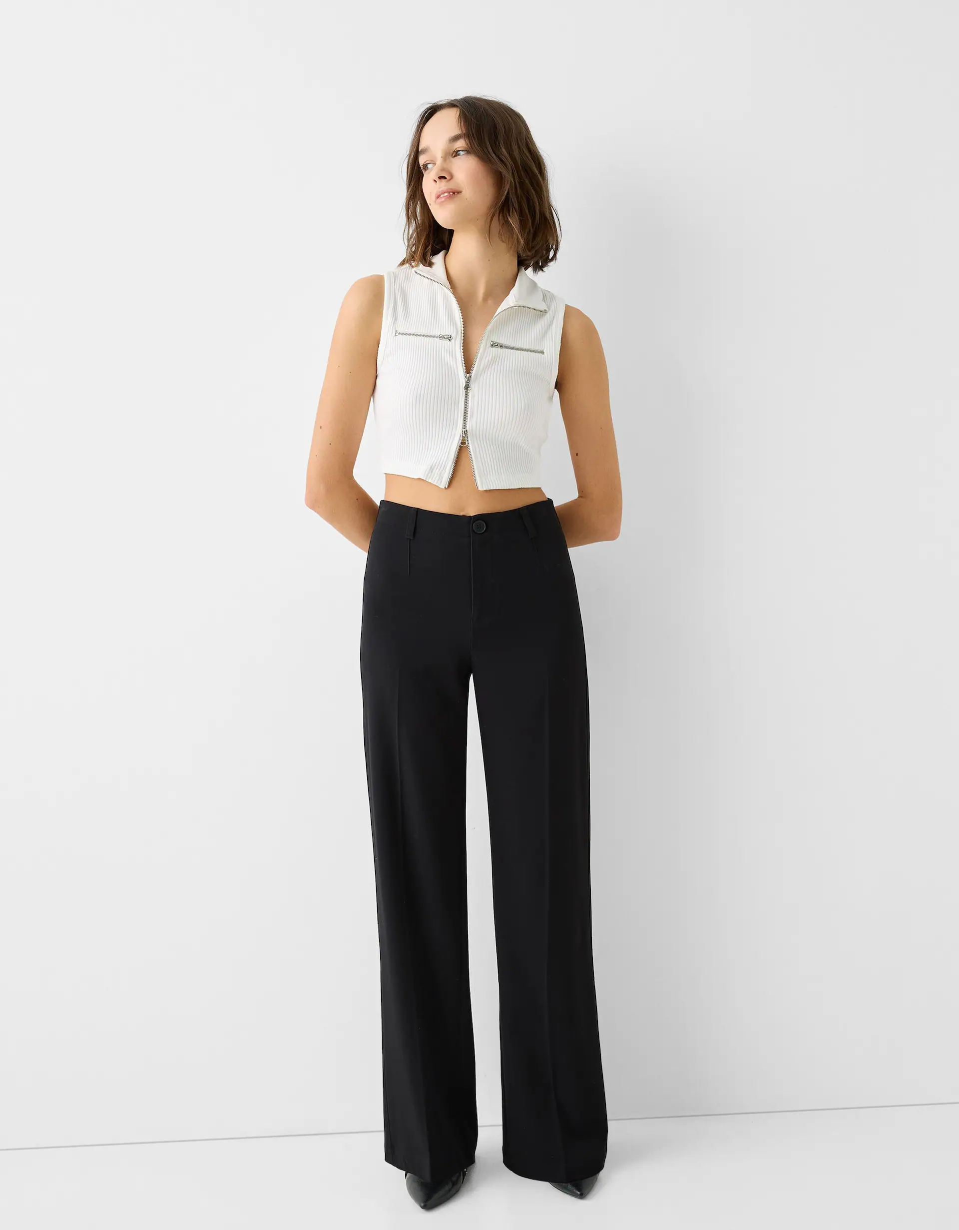 Black Soft Twill Blend Low Rise Tailored Pants