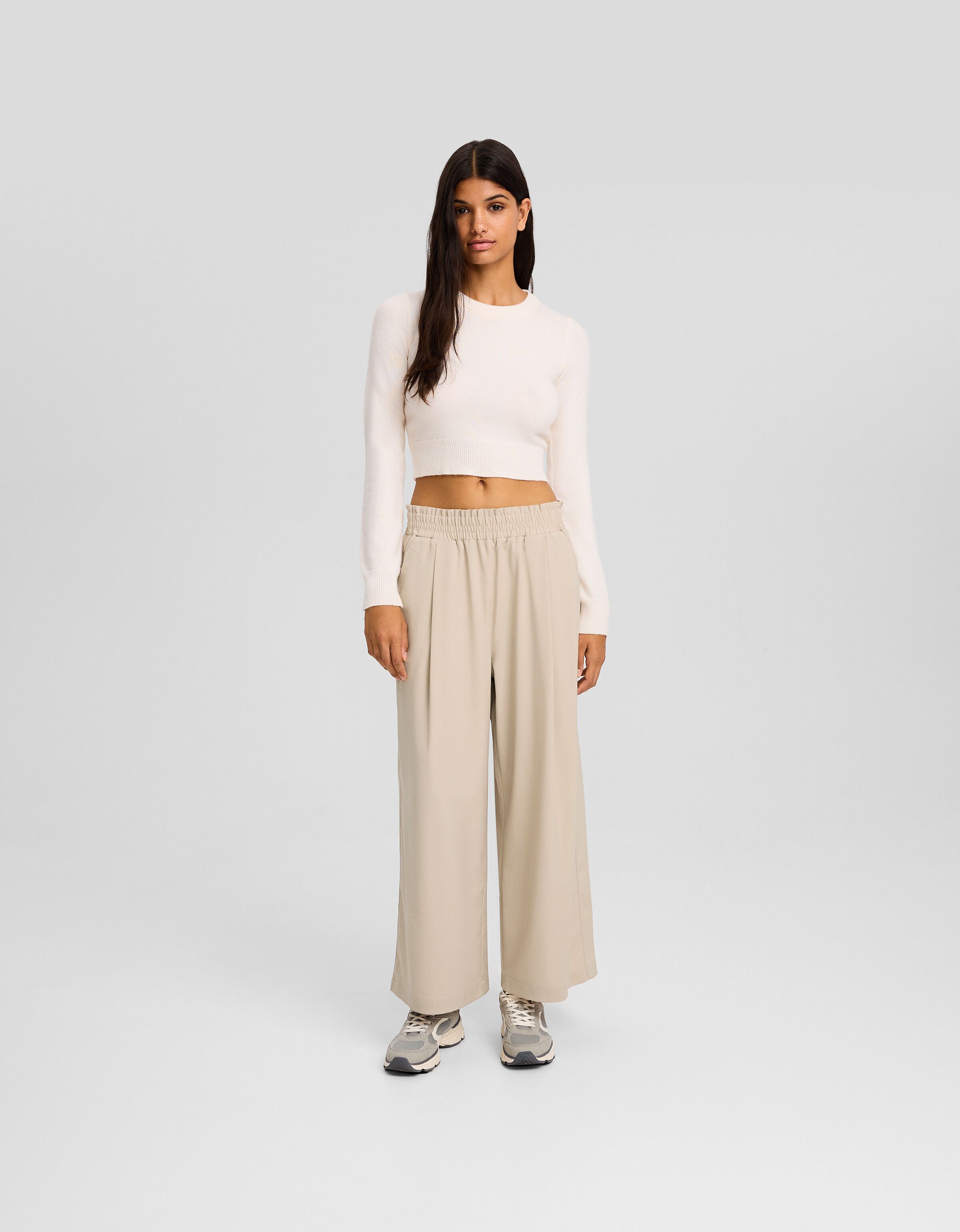 Buttoned culotte fit clearance trousers