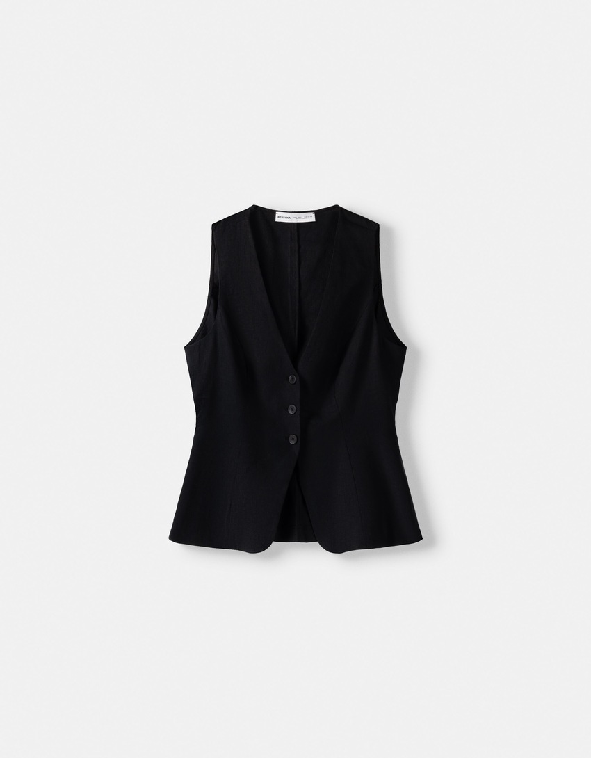 Fitted waistcoat with linen-Black-4