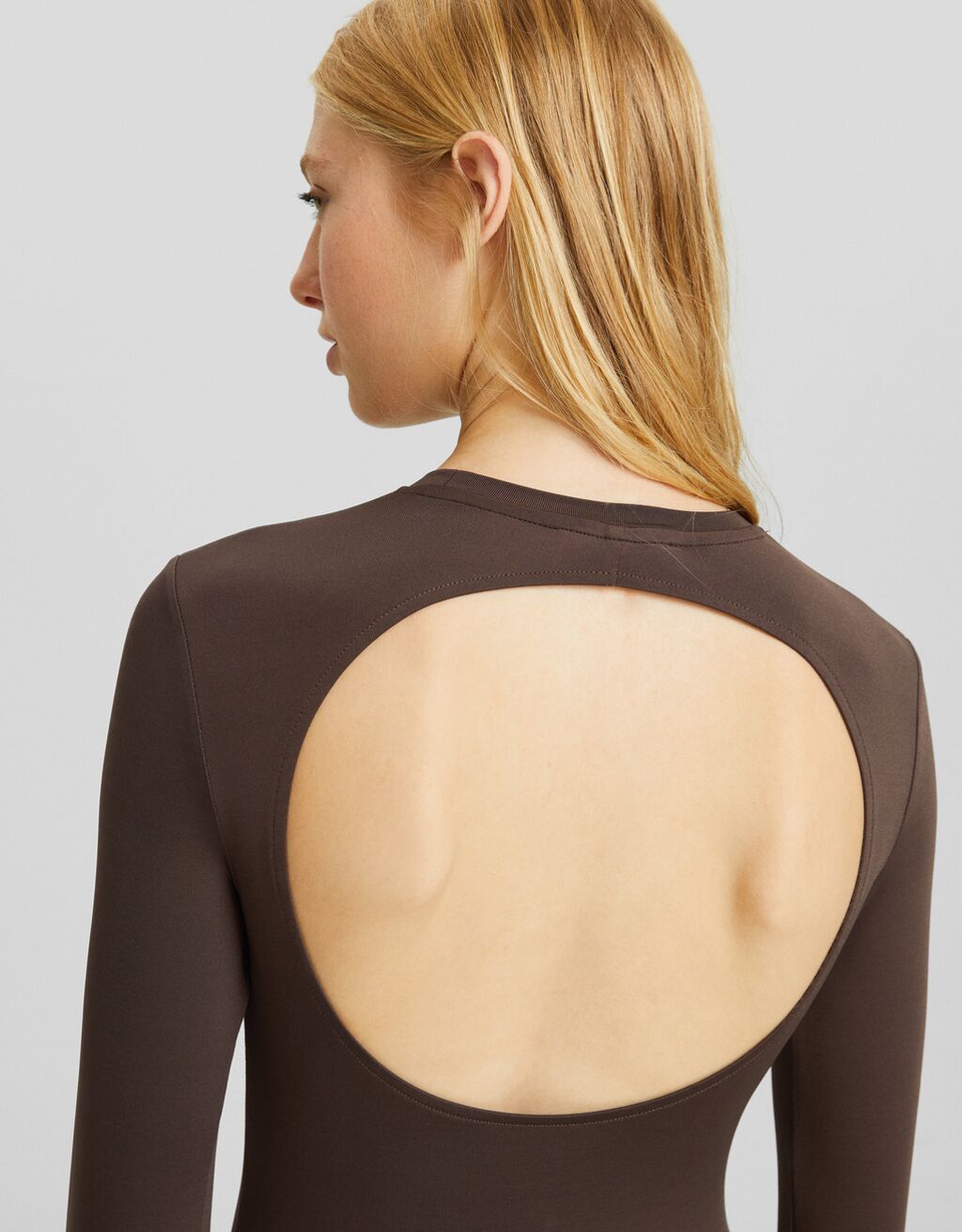 Robe longue dos nu manches longues-Marron-3