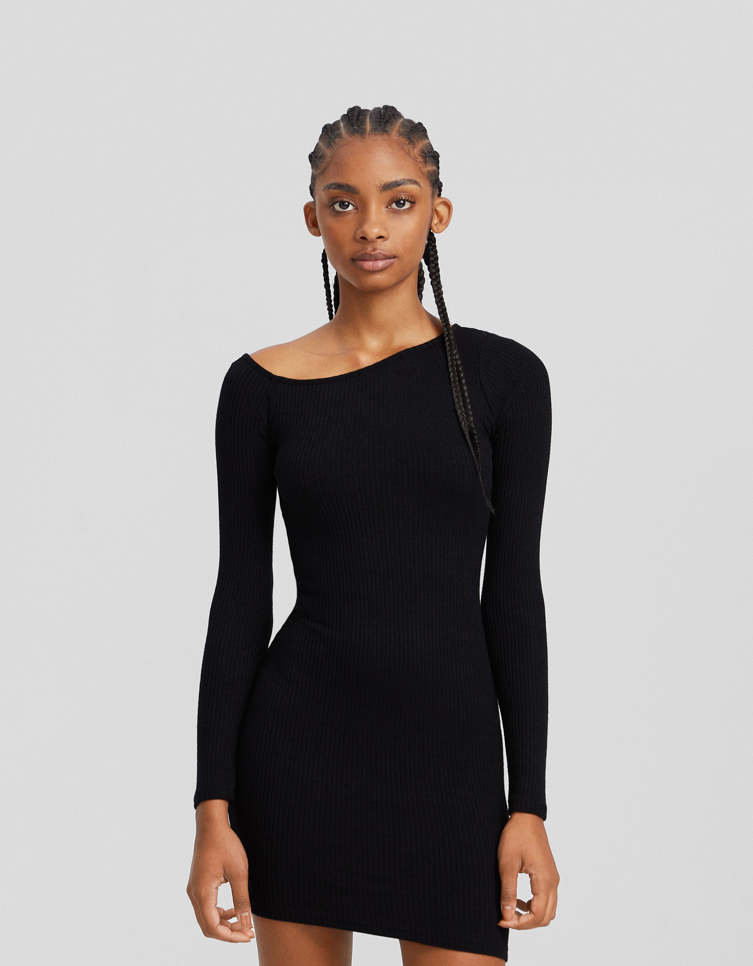 Black asymmetric sleeve embroidered bodycon dress clearance