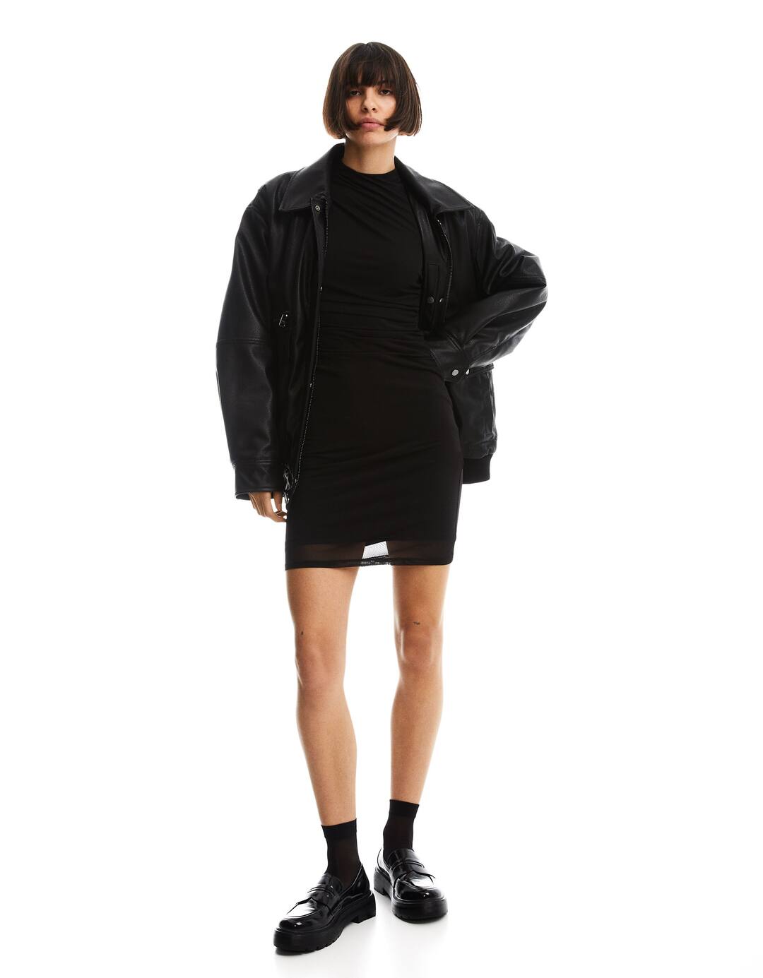 Long sleeve gathered tulle mini dress