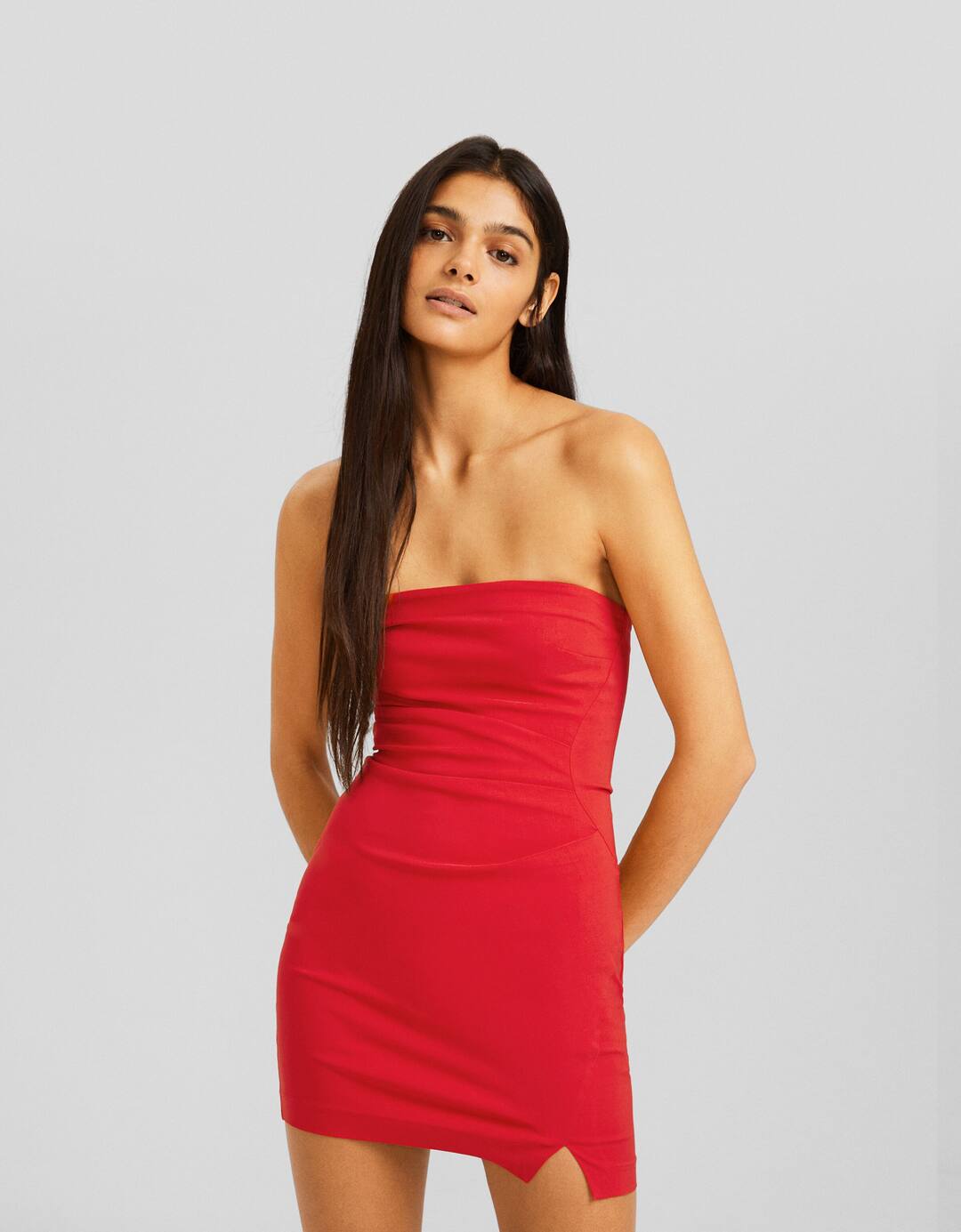Off-the-shoulder mini dress with seams