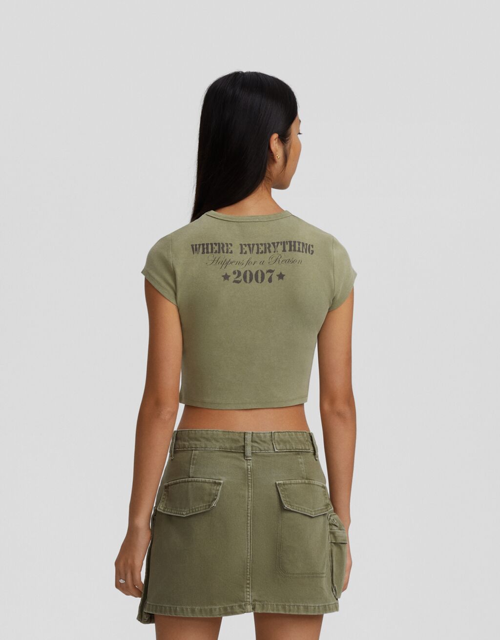 Multi-pocket twill mini skirt-Khaki-1