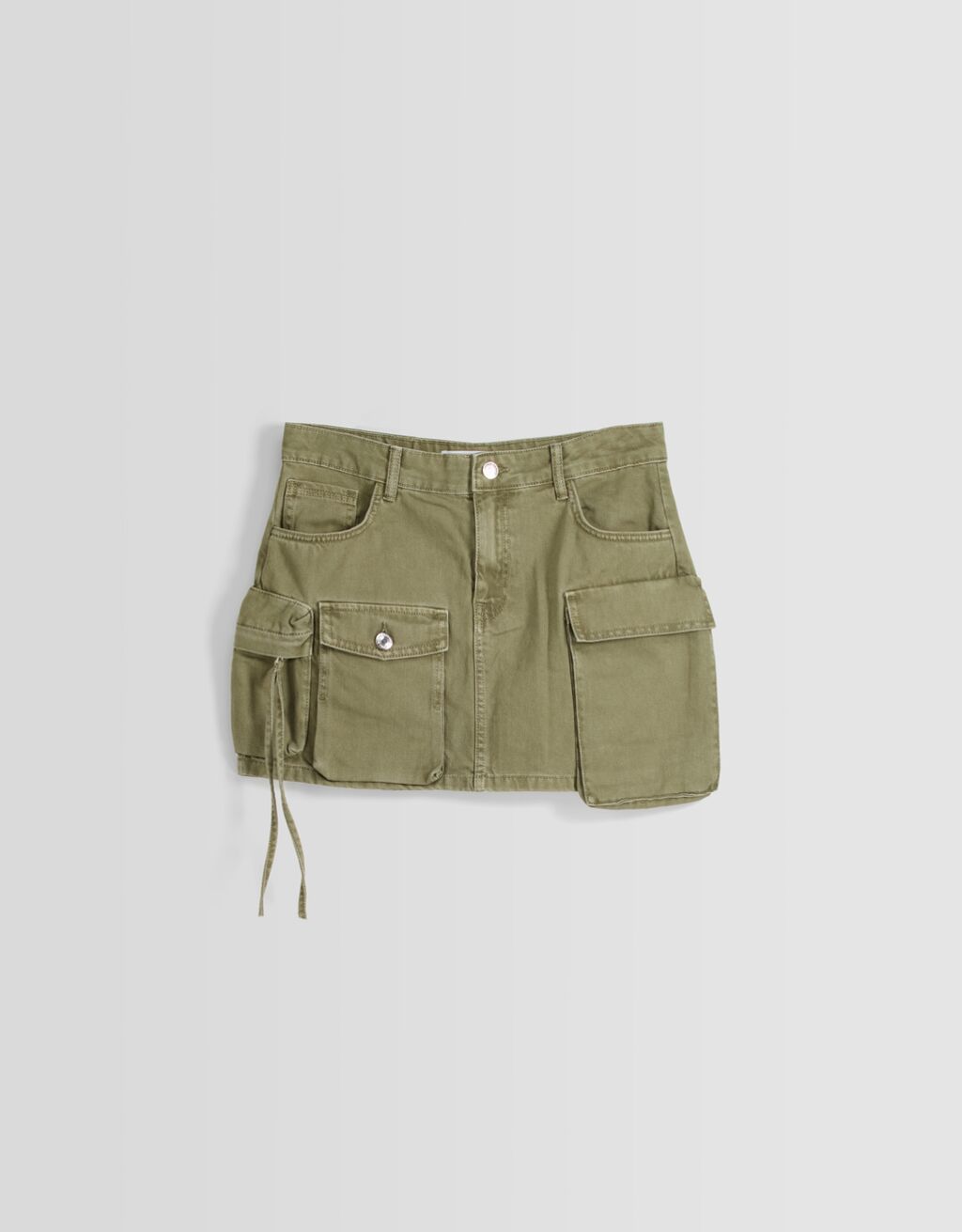 Multi-pocket twill mini skirt-Khaki-4