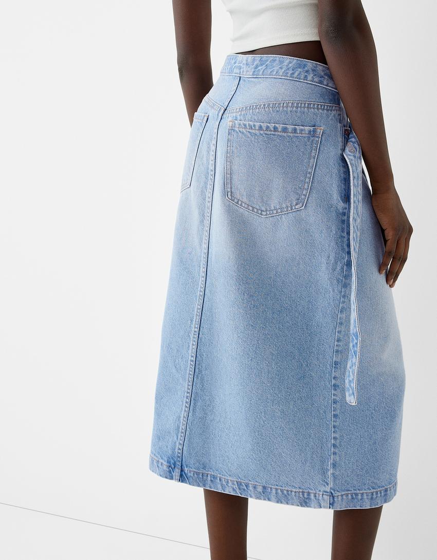 تنورة سكورت دنيم متداخلة-أزرق مغسول من الخارج-5