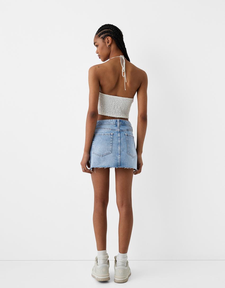 Denim mini etek-Açık mavi-1