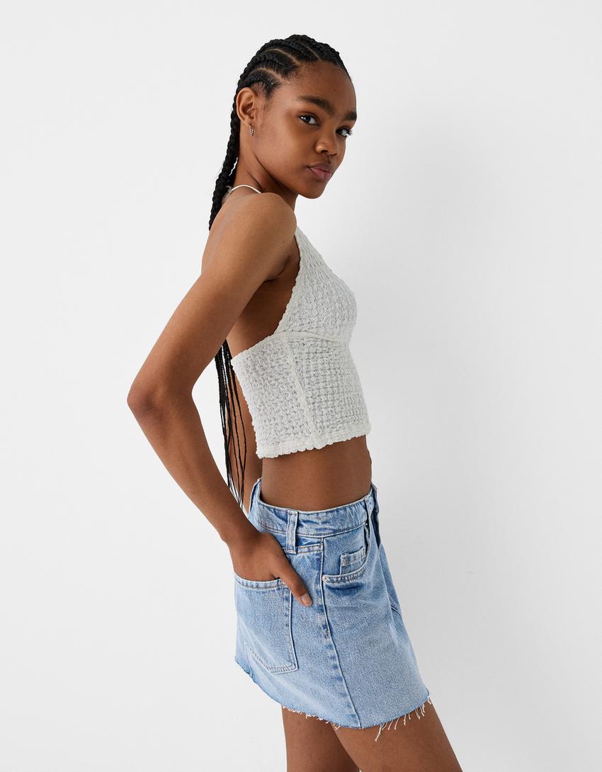 Denim mini etek-Açık mavi-2