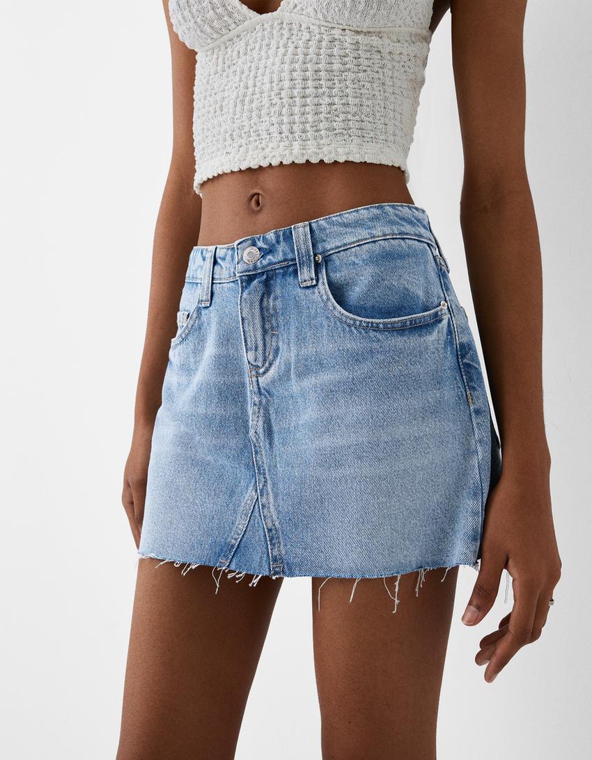 Denim mini etek-Açık mavi-5