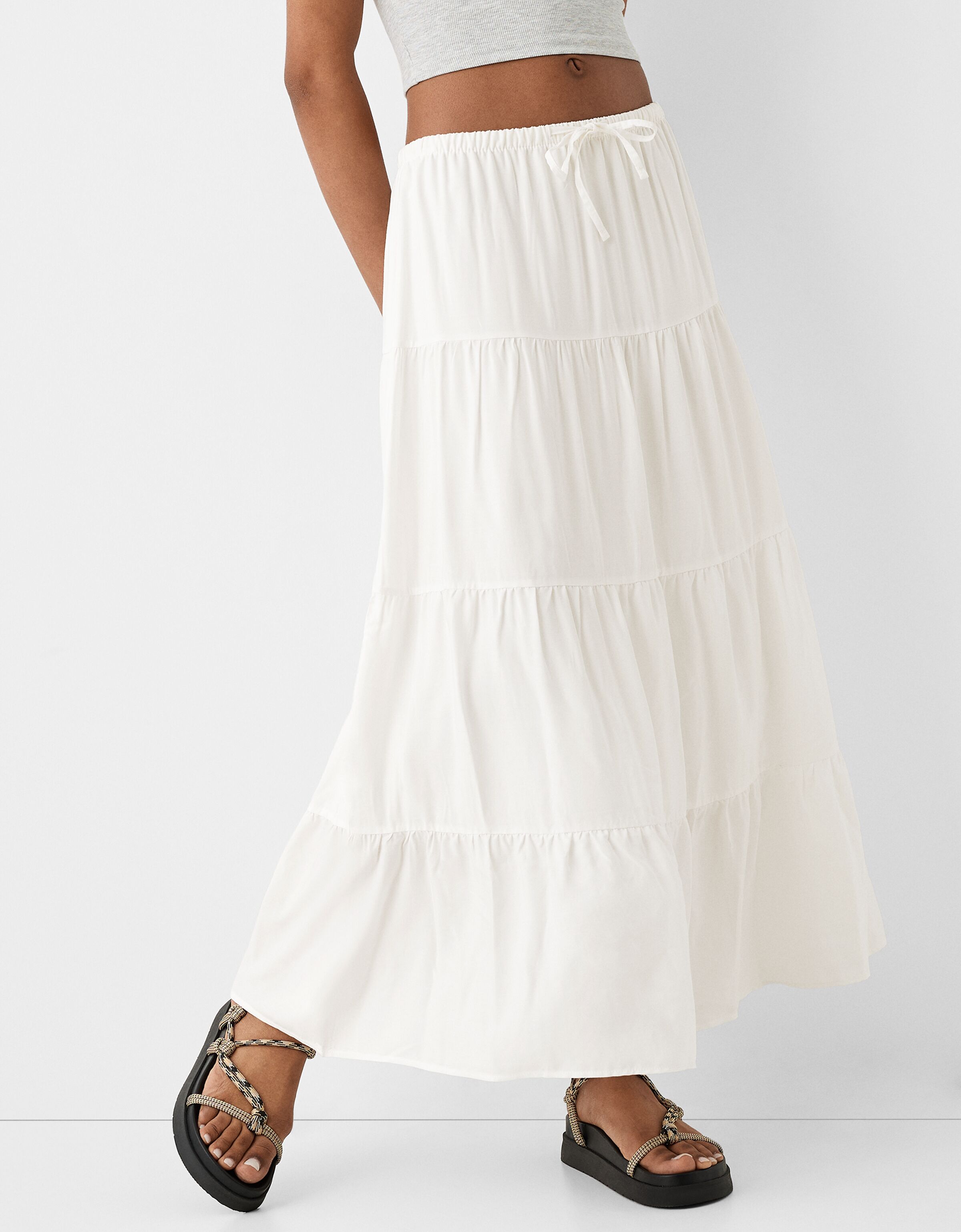 Midi skirt with elastic waist - Women | Bershka