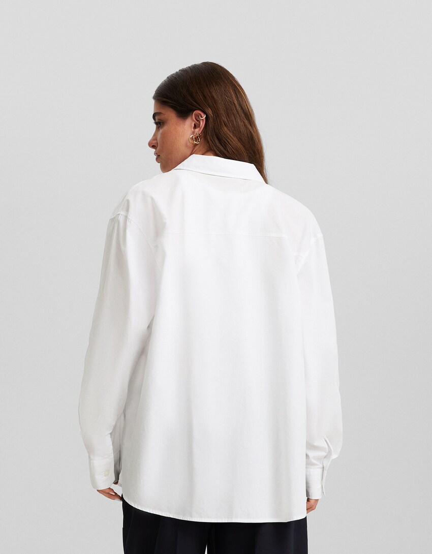 Pokiha-Camisas brancas de retalho para mulheres, manga comprida