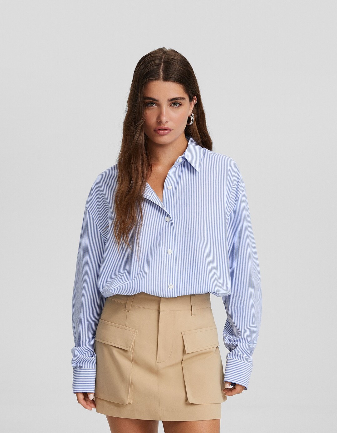Camicia a maniche lunghe popeline righe