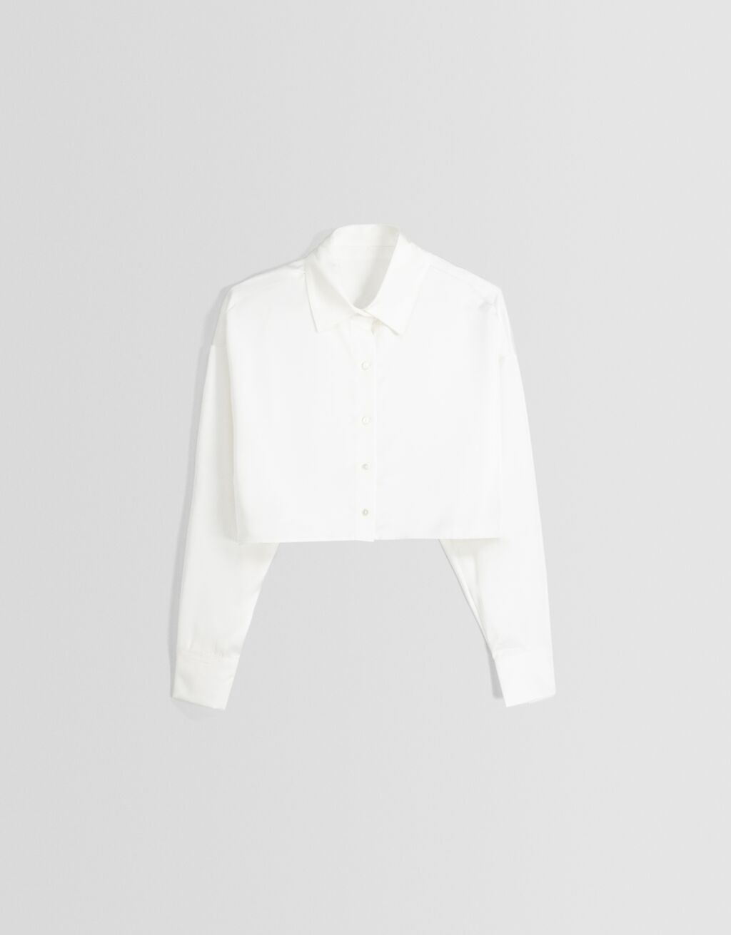 Chemise manches longues cropped satinée-Écru-4