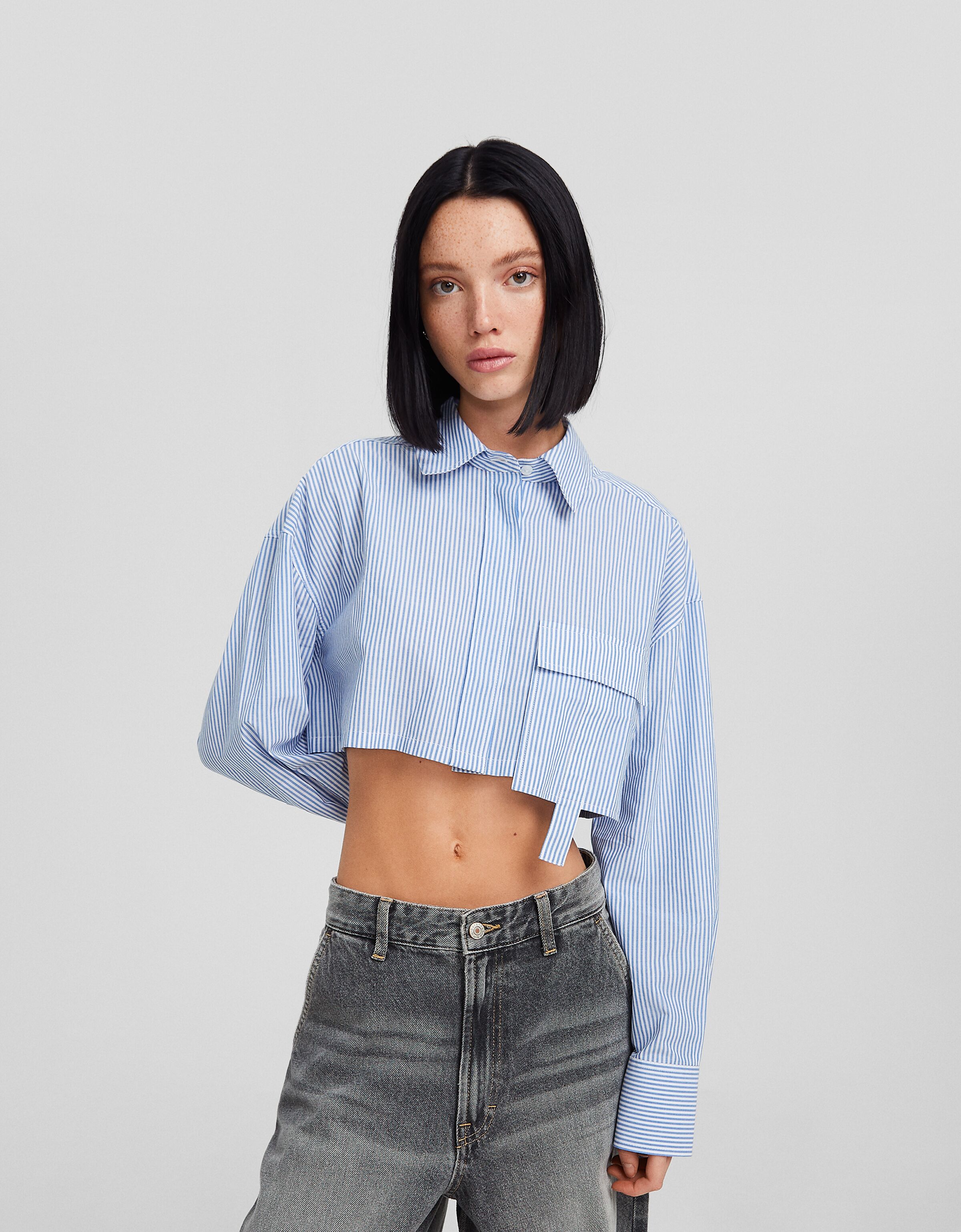 Long sleeve cropped shirt deals
