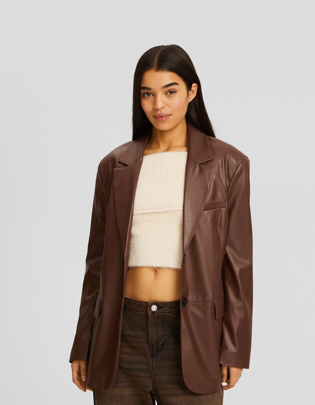 Faux leather blazer