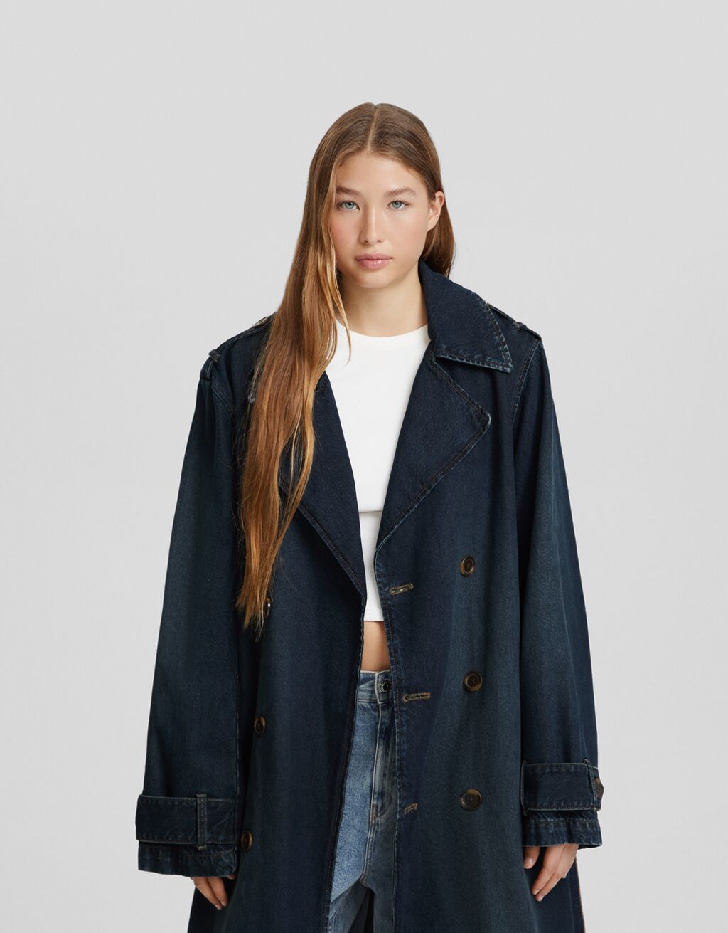 Black denim outlet trench coat