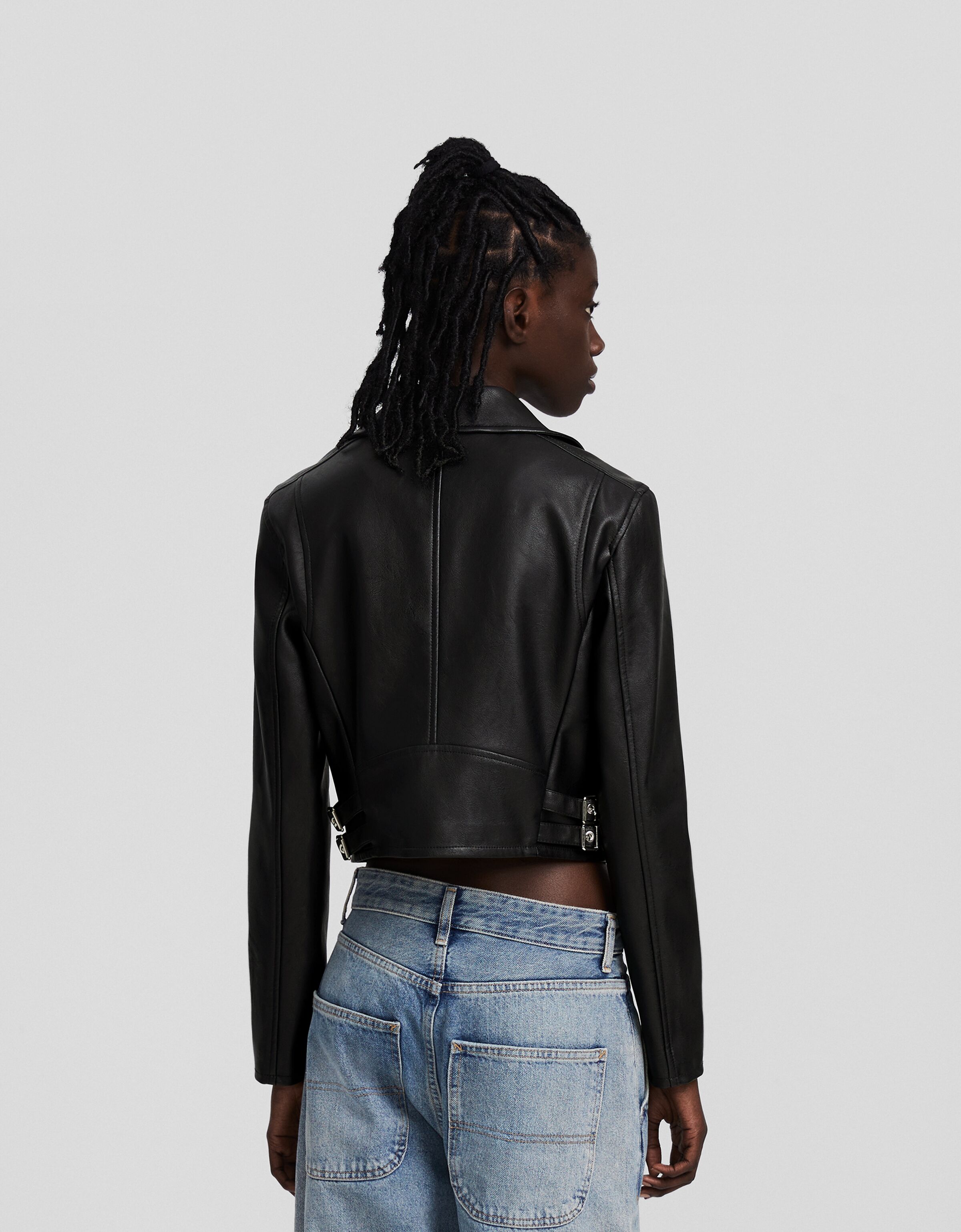 Cropped faux on sale leather biker jacket