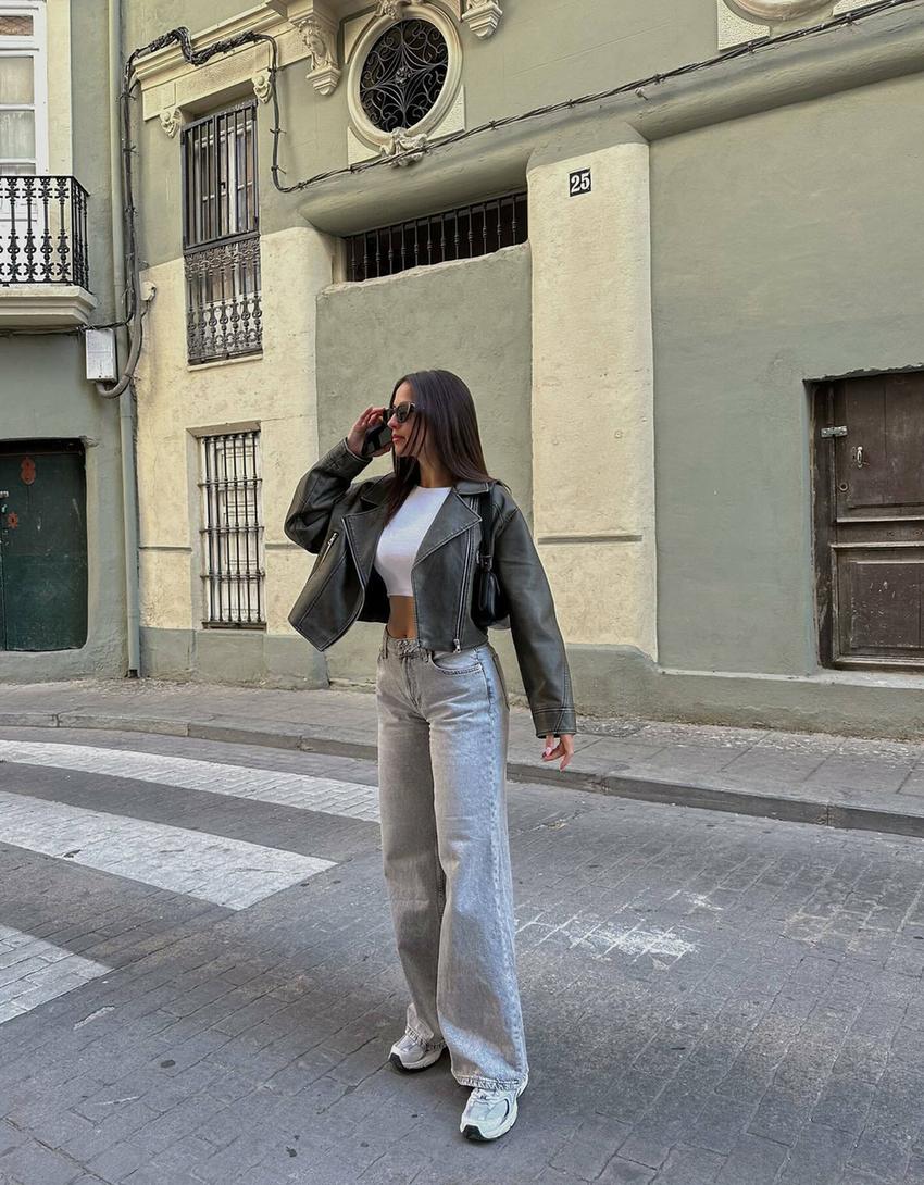 Suni deri biker ceket-Siyah-4