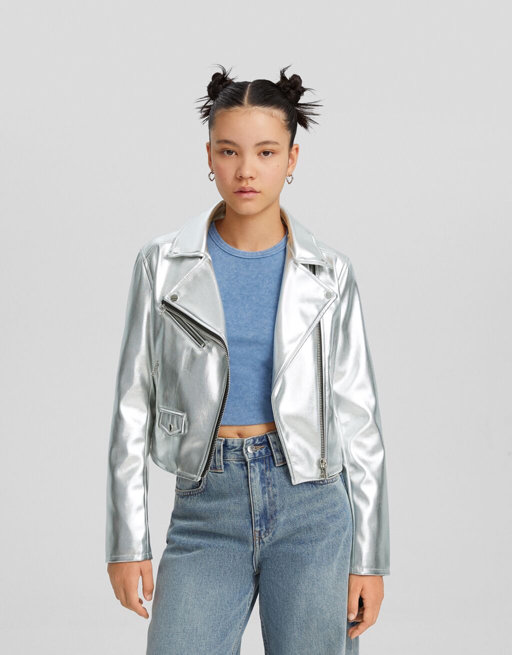 Silver biker jacket store