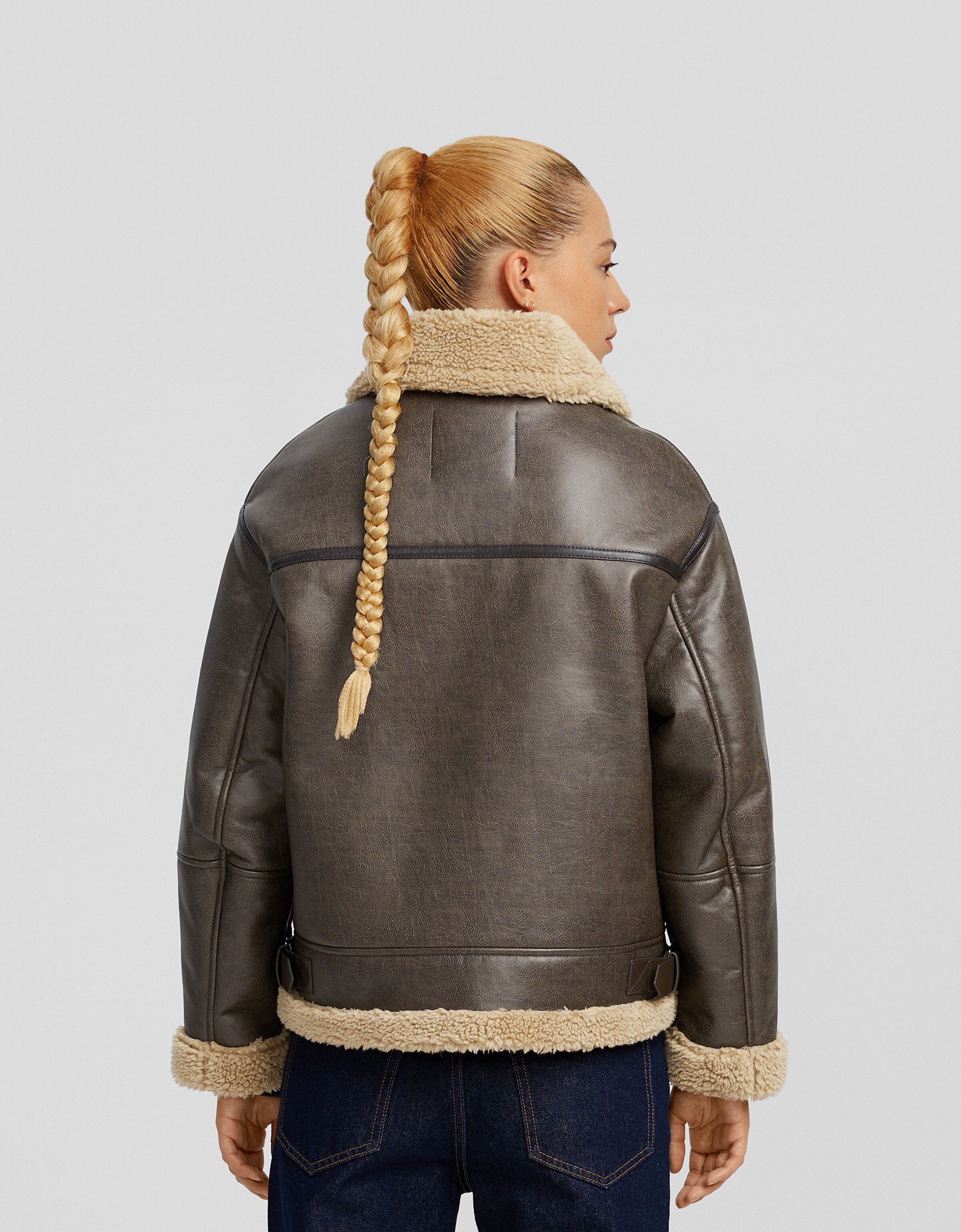 Bershka shearling jacket on sale