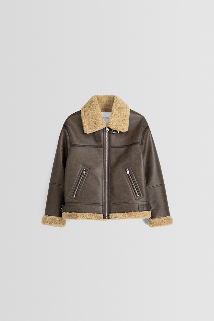Faux leather double-faced jacket
