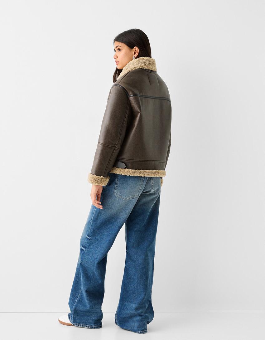 Faux leather double-faced jacket-Brown-1