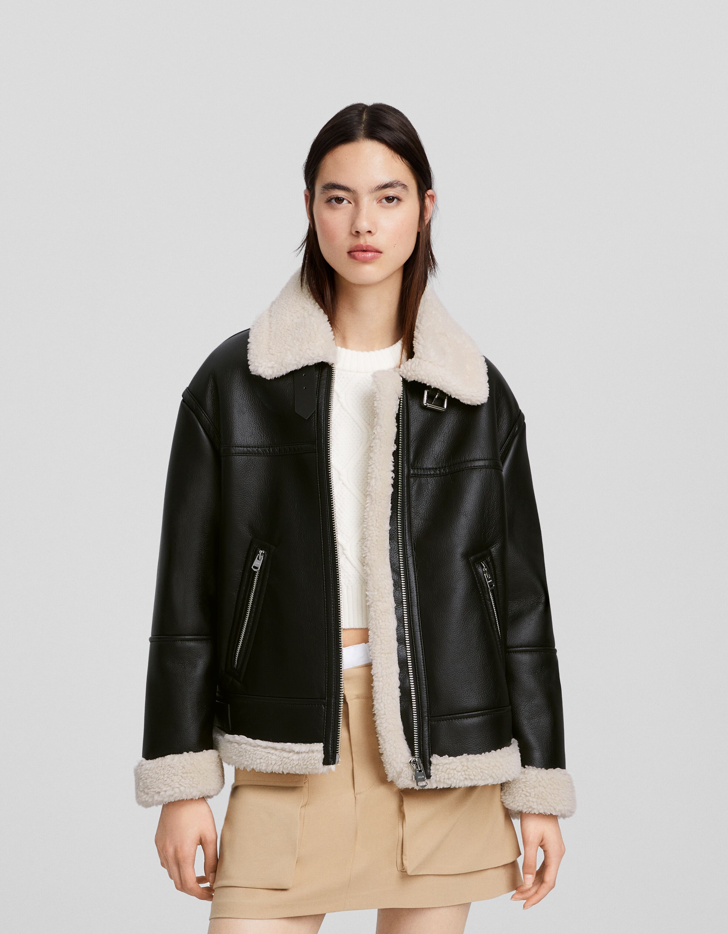 Bershka shearling jacket outlet