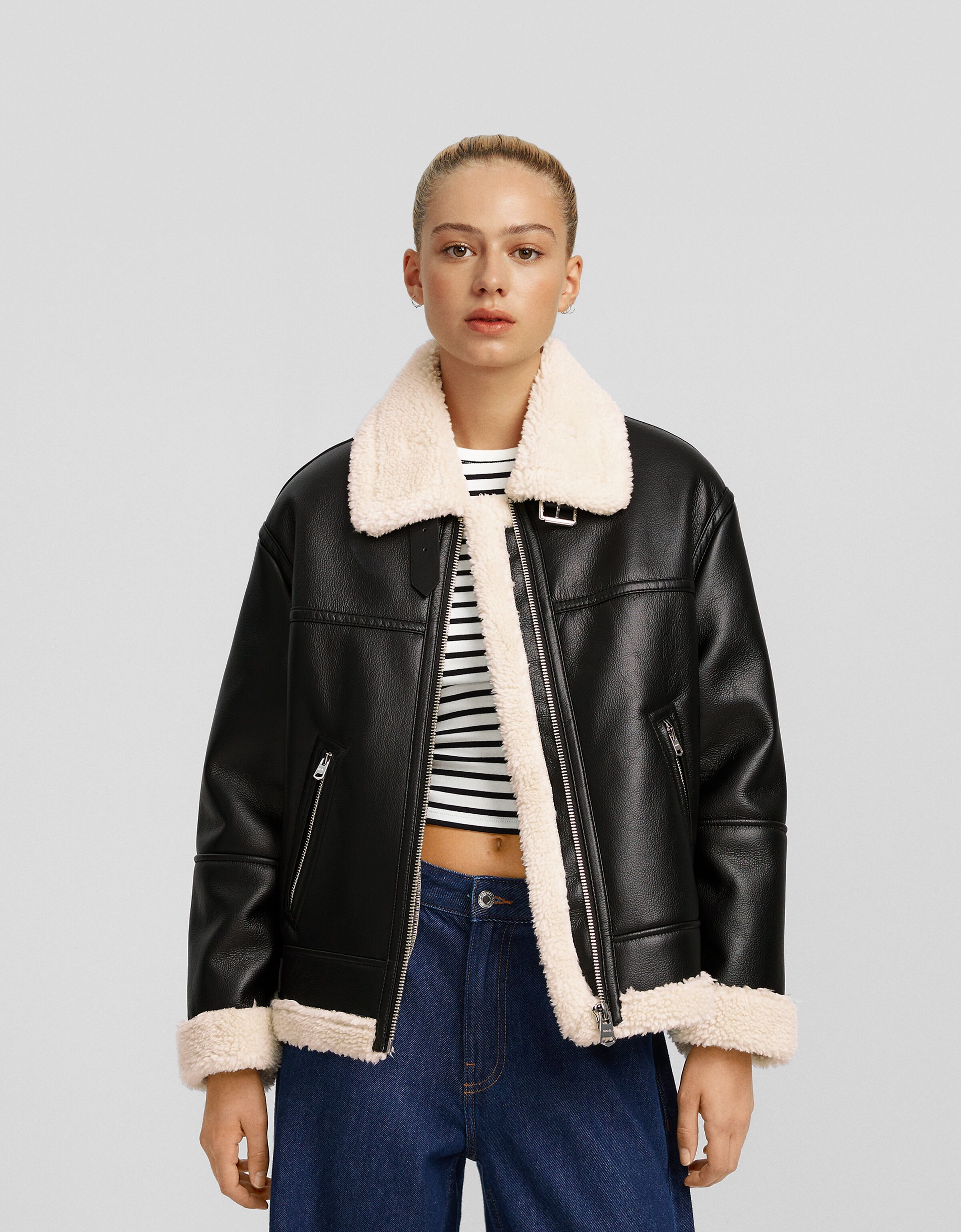 Double-sided faux leather jacket - Jackets - BSK Teen | Bershka