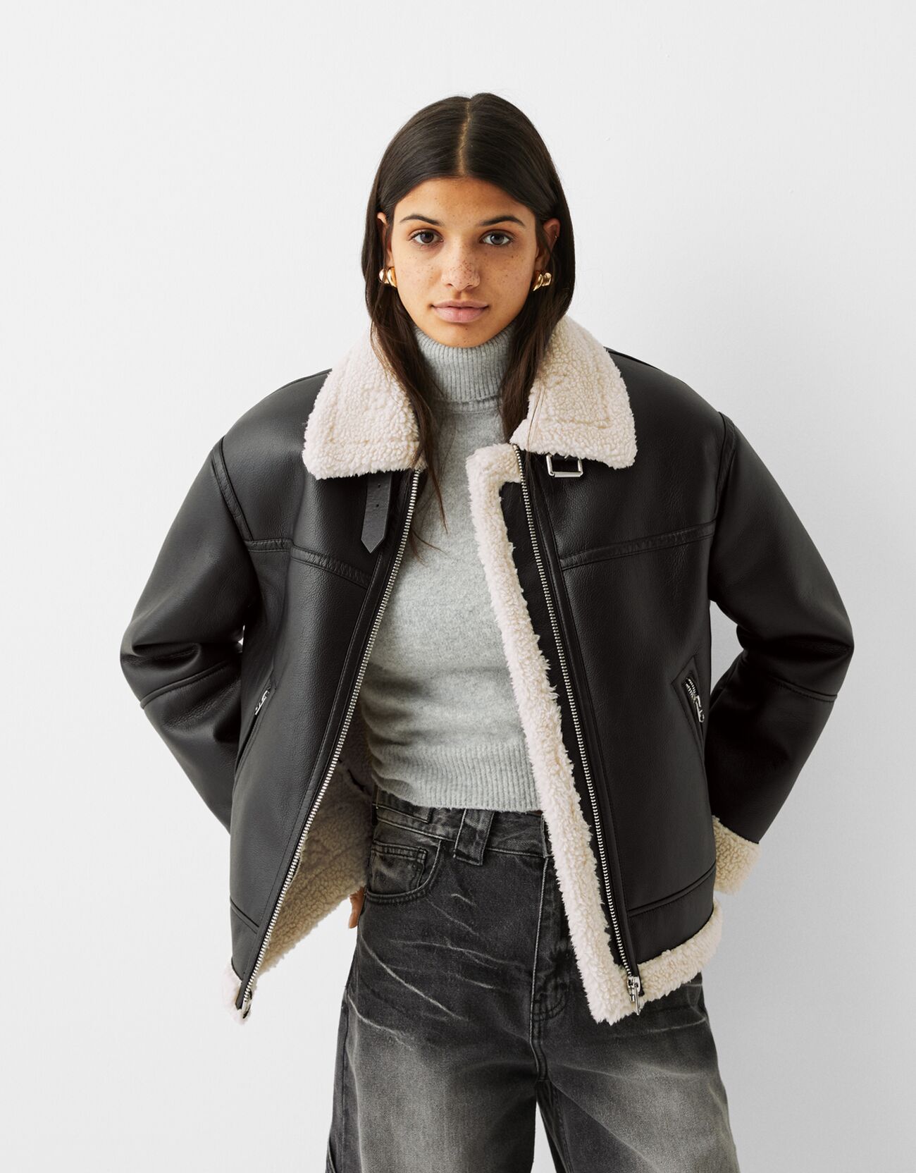 Double-faced faux leather jacket - Women | Bershka