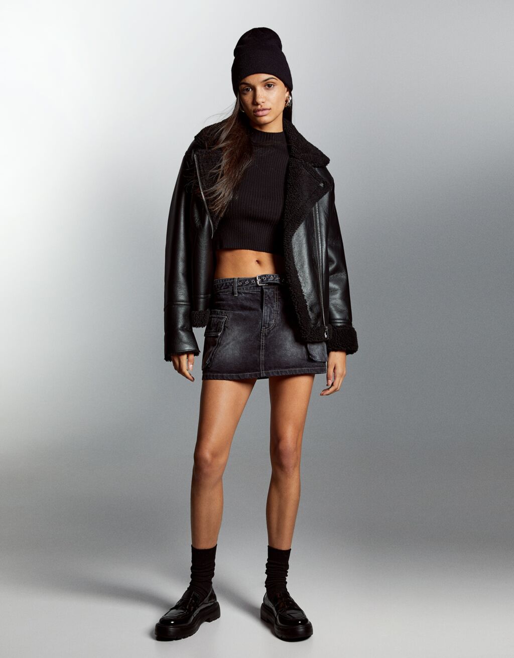 cropped double faced biker jacket