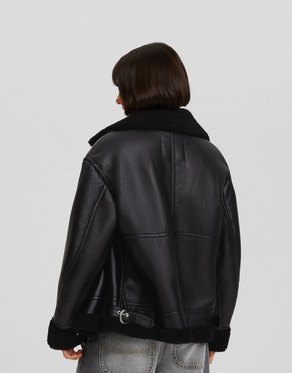 faux leather double faced biker jacket