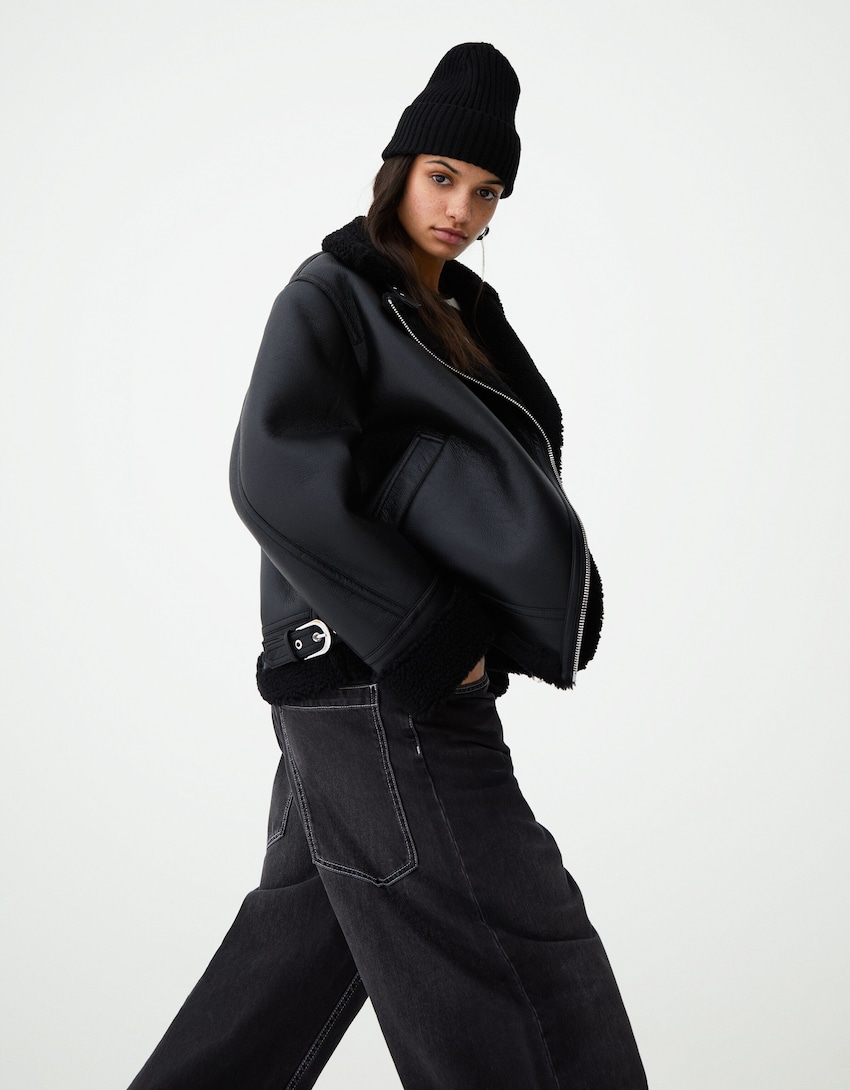 Oversize double-faced biker jacket - Women | Bershka