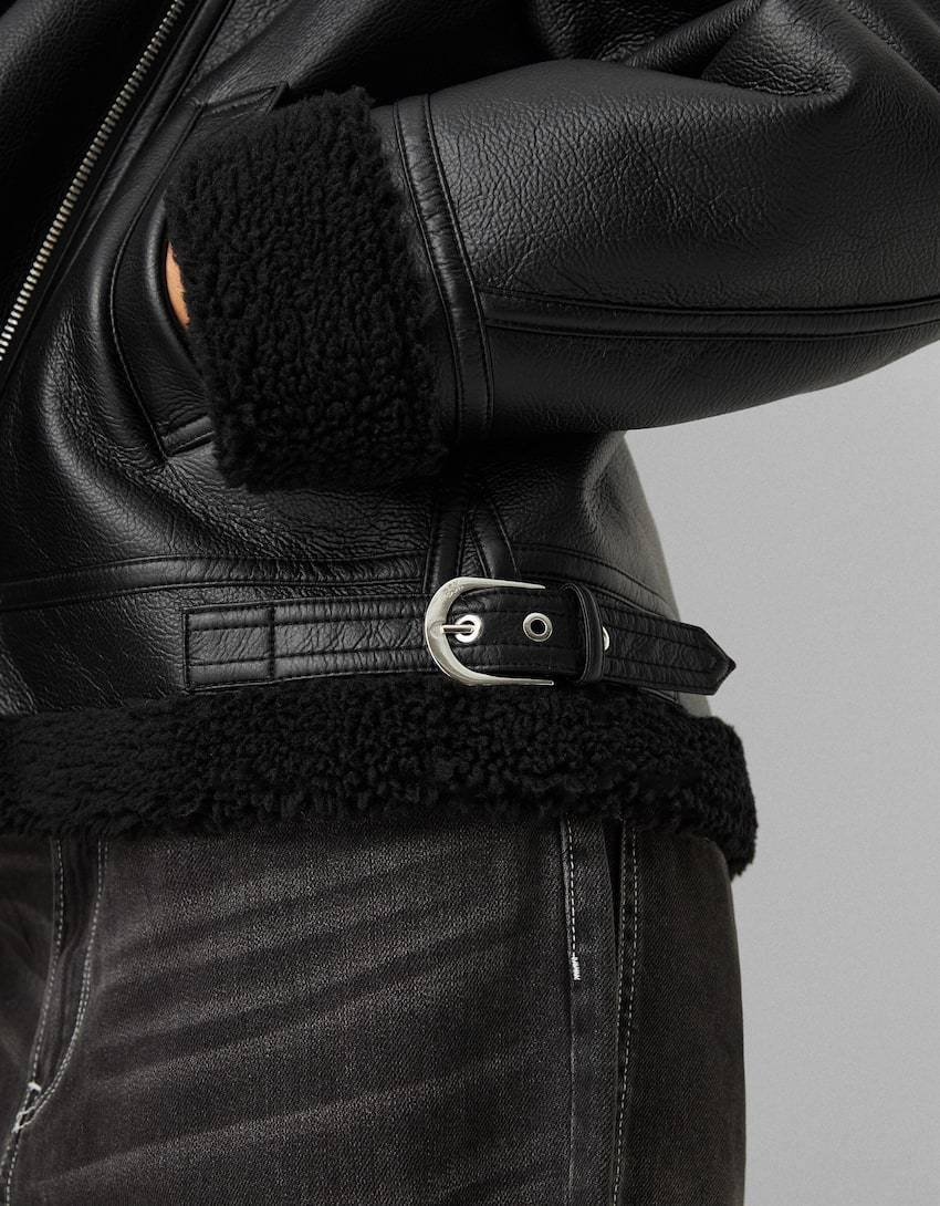 Oversize double-faced biker jacket-Black-5