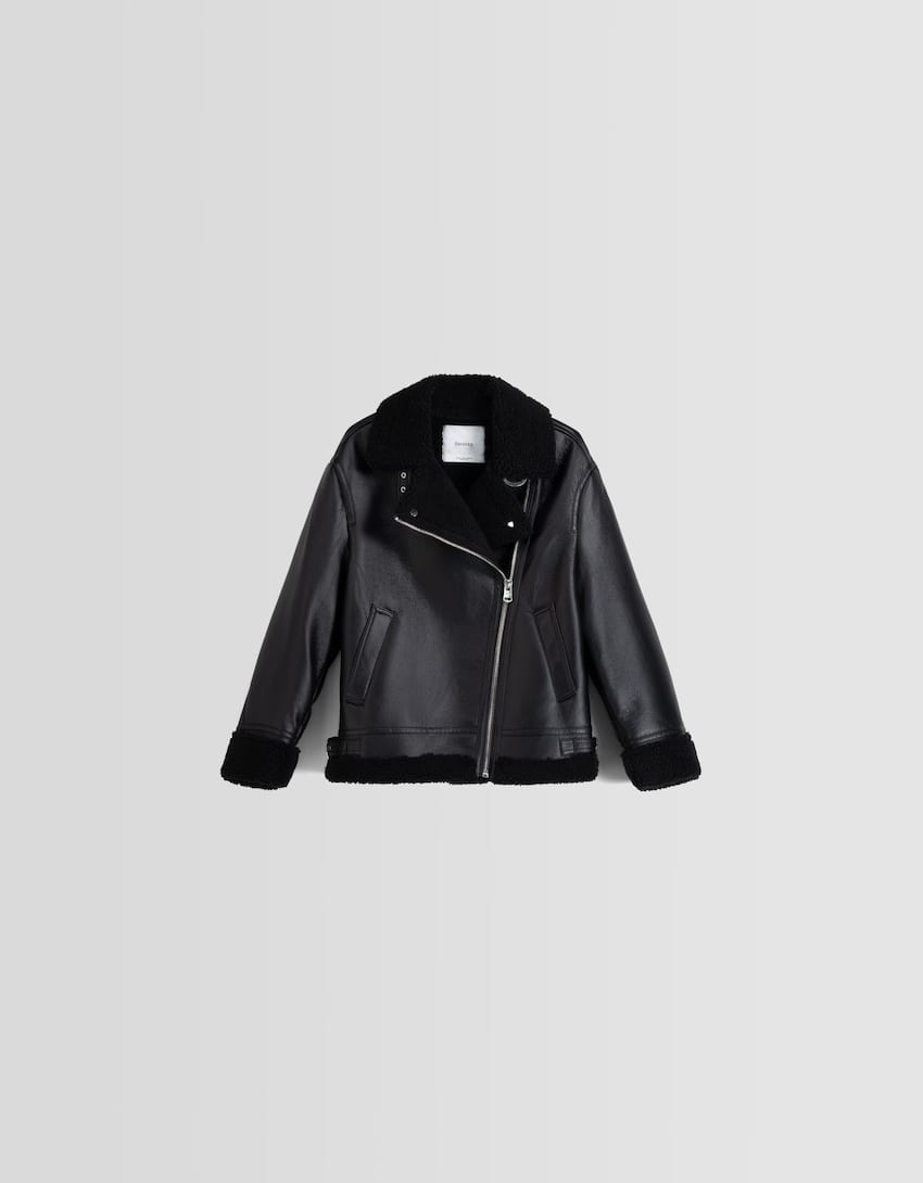 Oversize double-faced biker jacket-Black-4