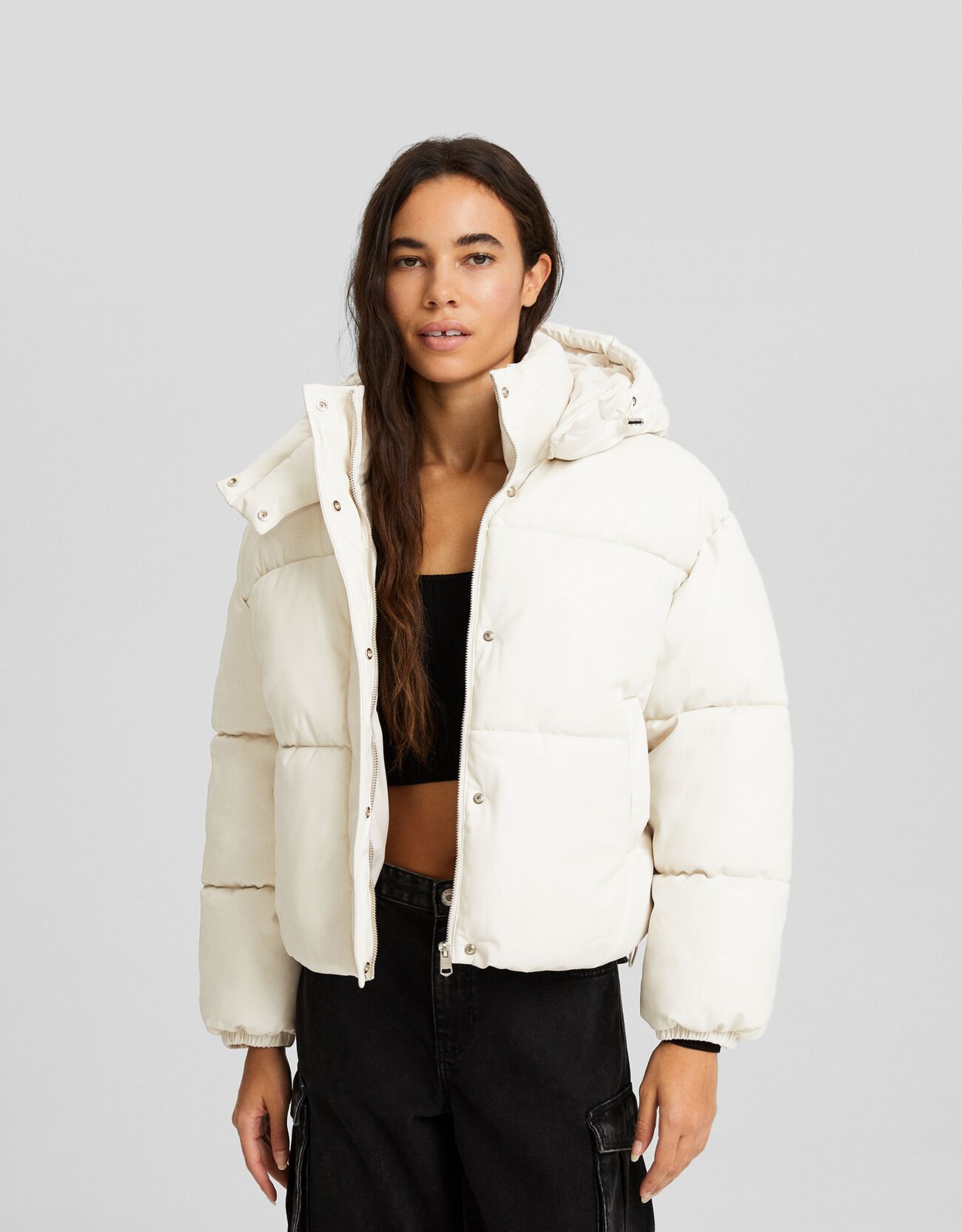 Bershka puffer top jacket with hood
