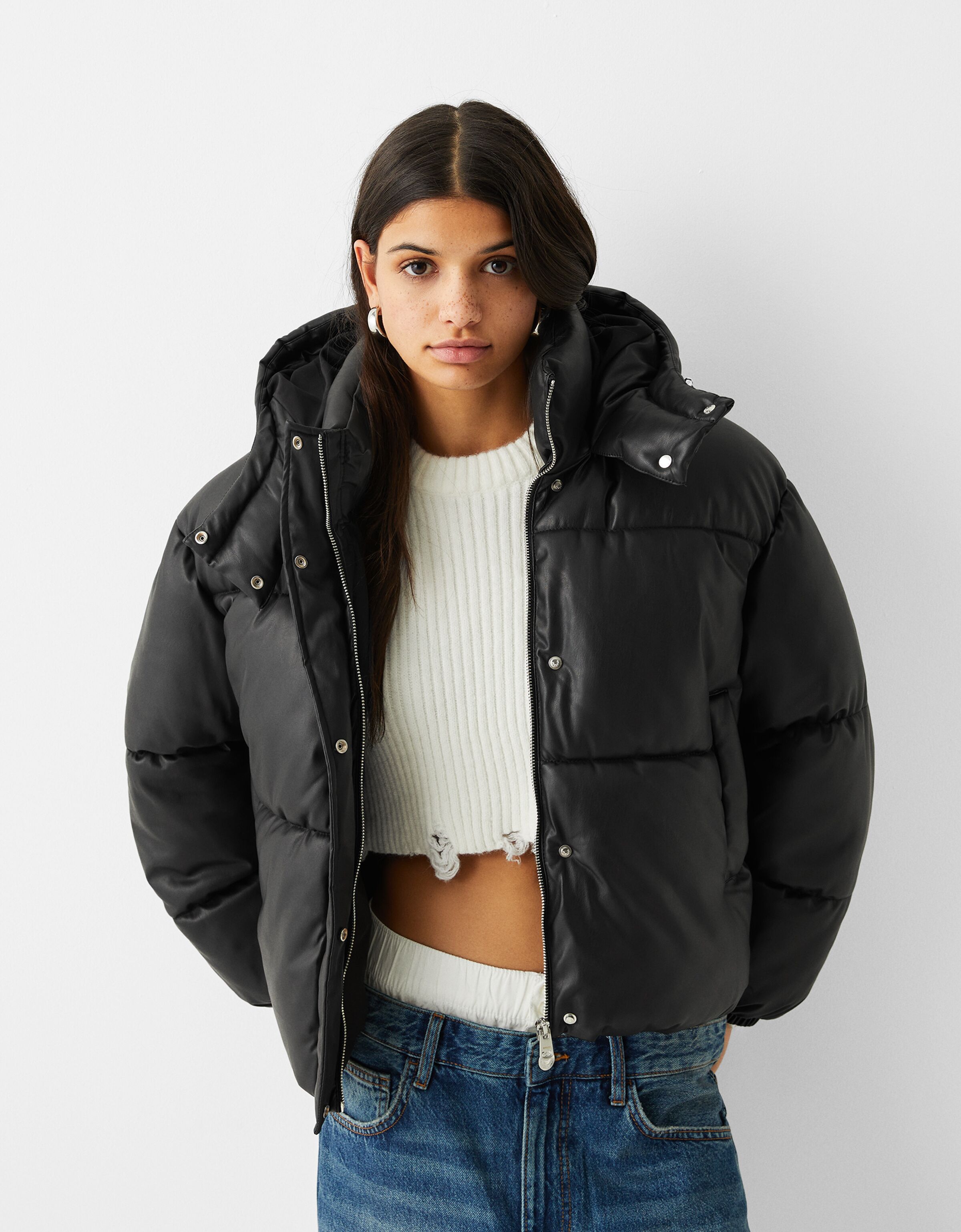 Bershka black fur on sale jacket