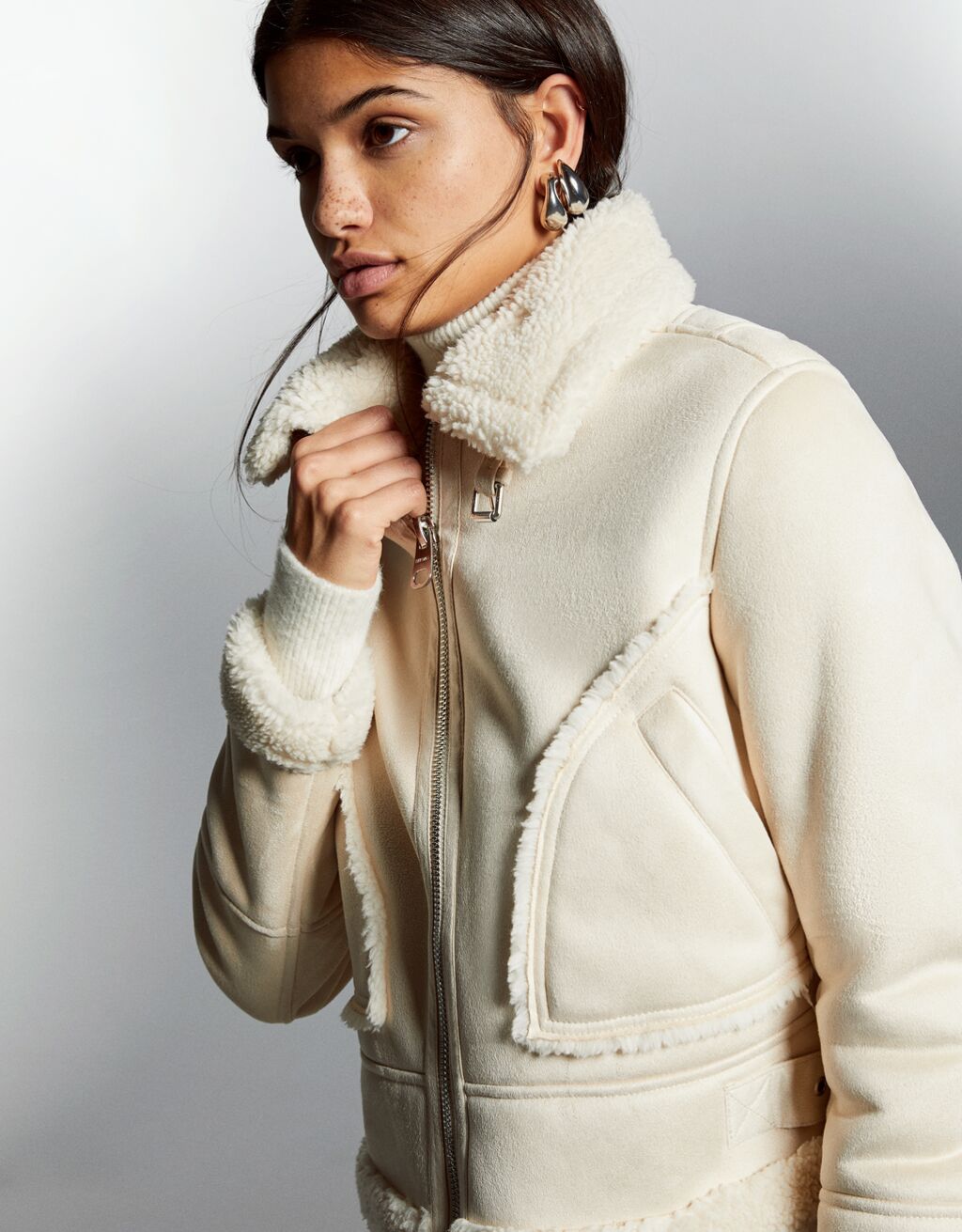 faux suede double faced long jacket