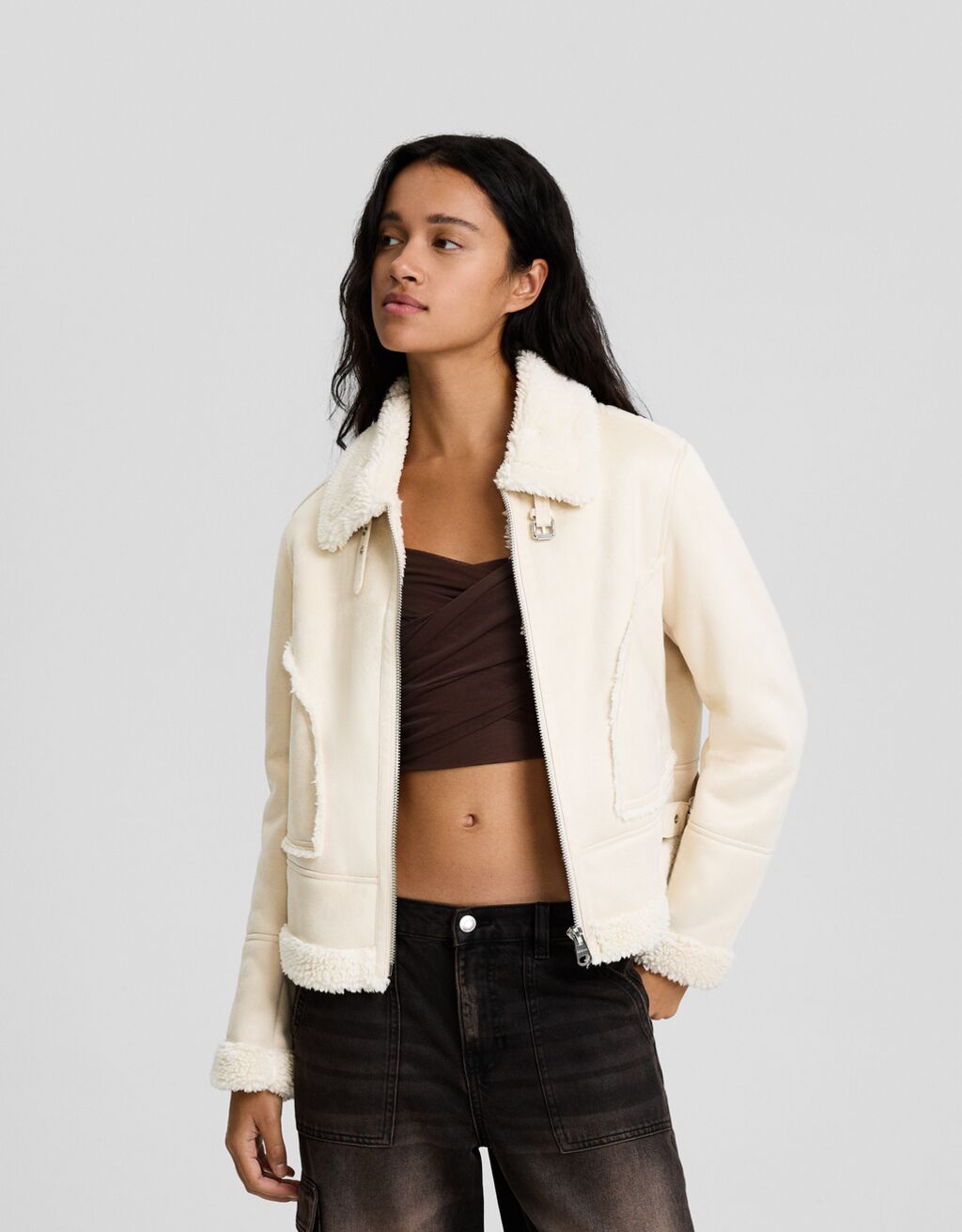 Contrasting faux online suede jacket