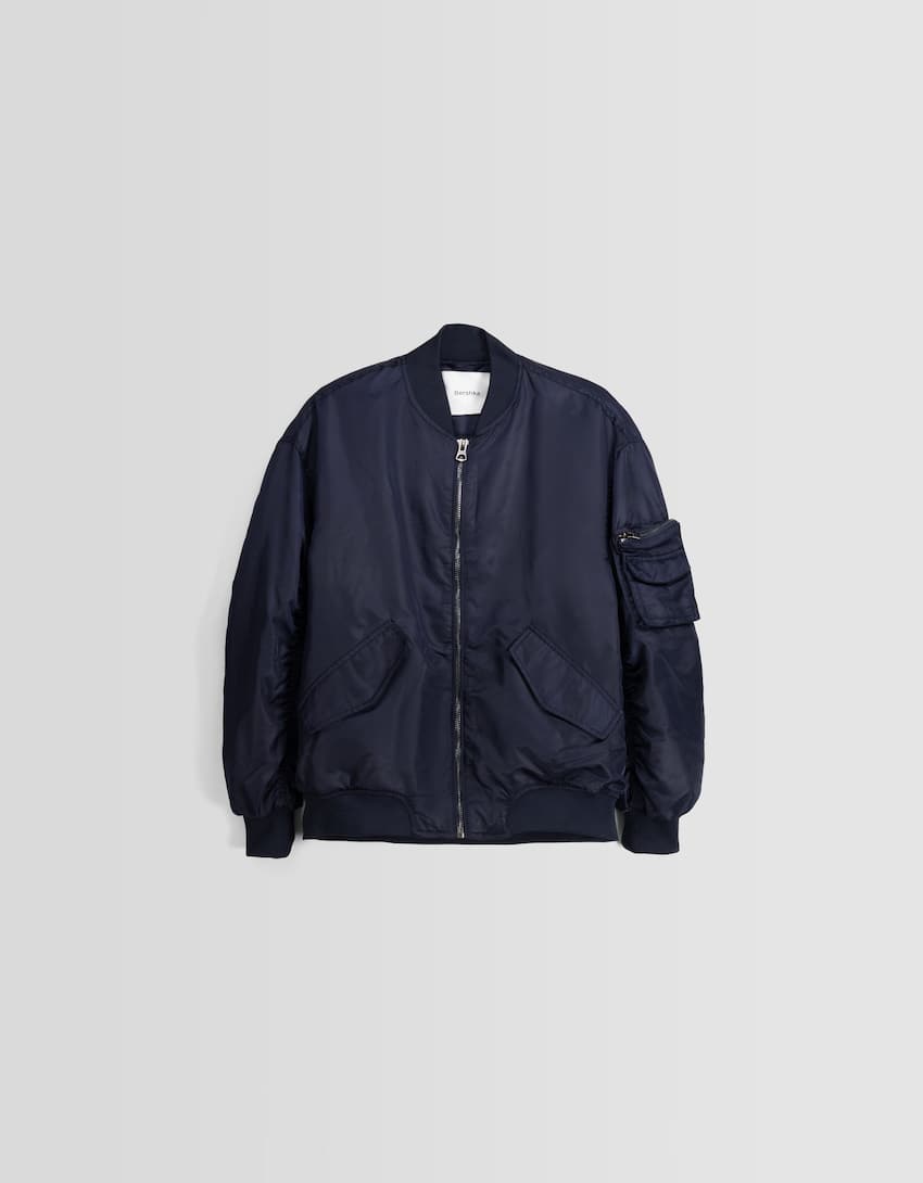 Nylon blend bomber-style puffer jacket-Dark blue-4