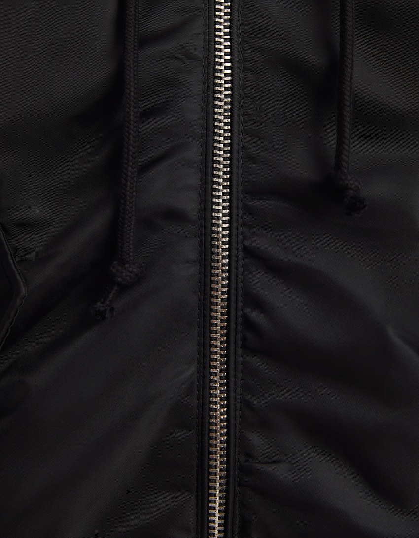 Nylon blend bomber-style puffer jacket-Black-5