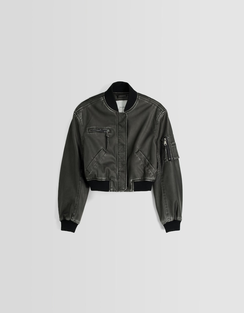 Distressed faux leather bomber jacket - BSK Teen | Bershka