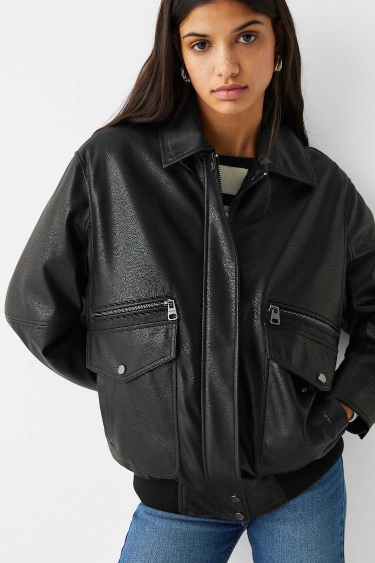 Leather effect oversize dad fit jacket