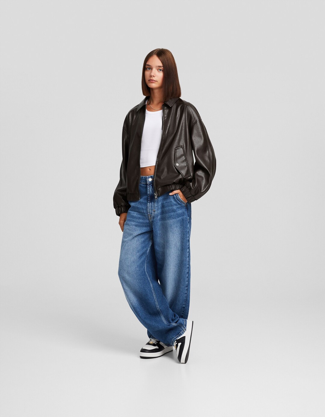 Faux leather dad fit jacket