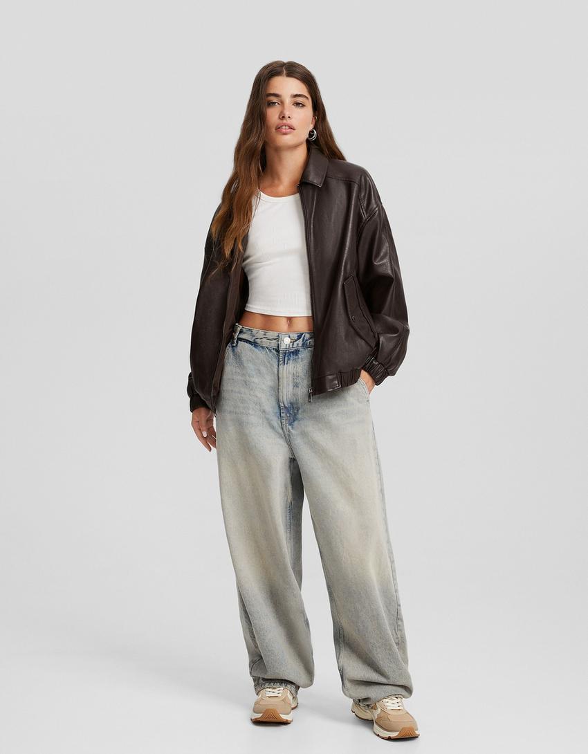 Blusão dad fit efeito pele-Marrom-3