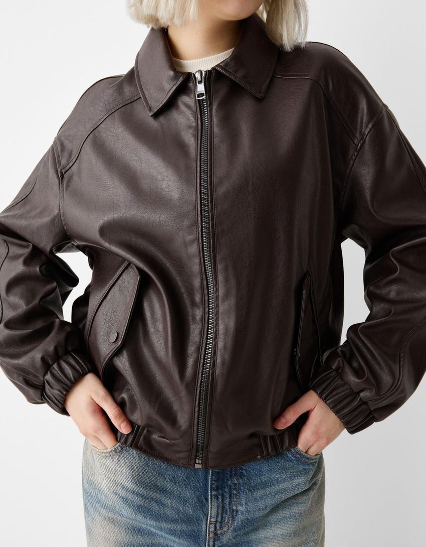 Blusão dad fit efeito pele-Marrom-5